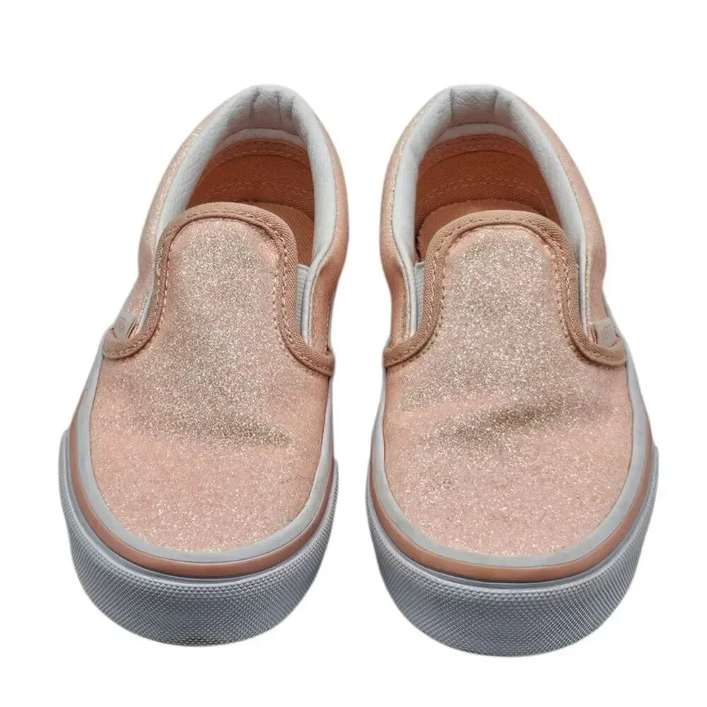 Vans Pink Apricot Nectar Glitter Classic Slip On Skate Sneaker